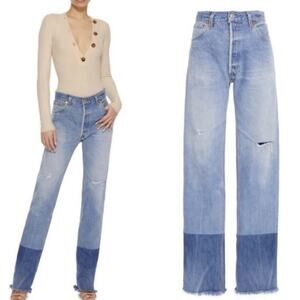 Re Done Levis Two Toned Straight Leg Jeans 25 Distressed Boho Festival